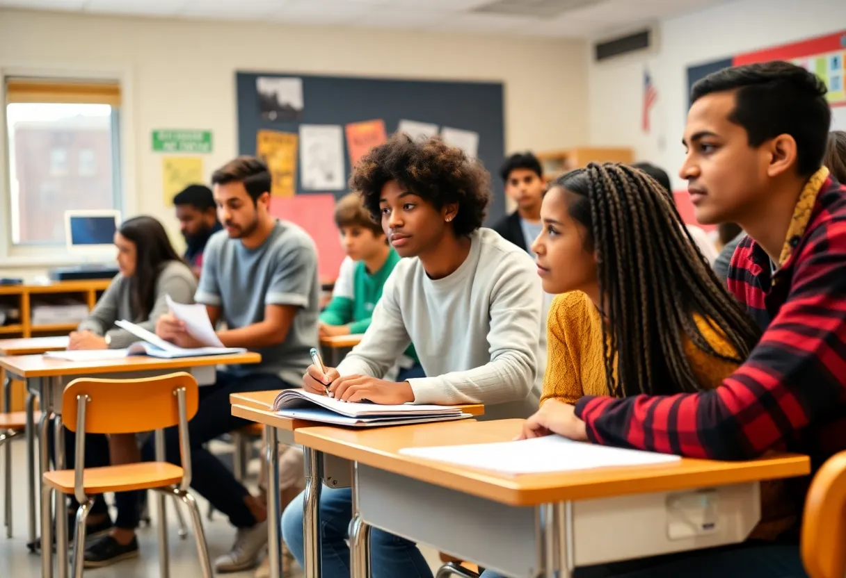 Students collaborating in a New York public high school classroom