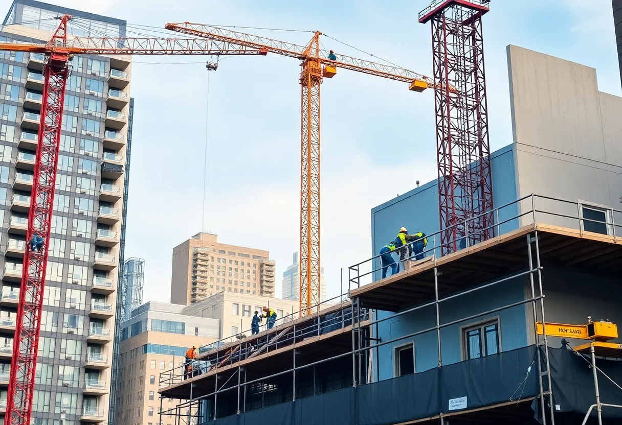 A modern home building construction site in New York City