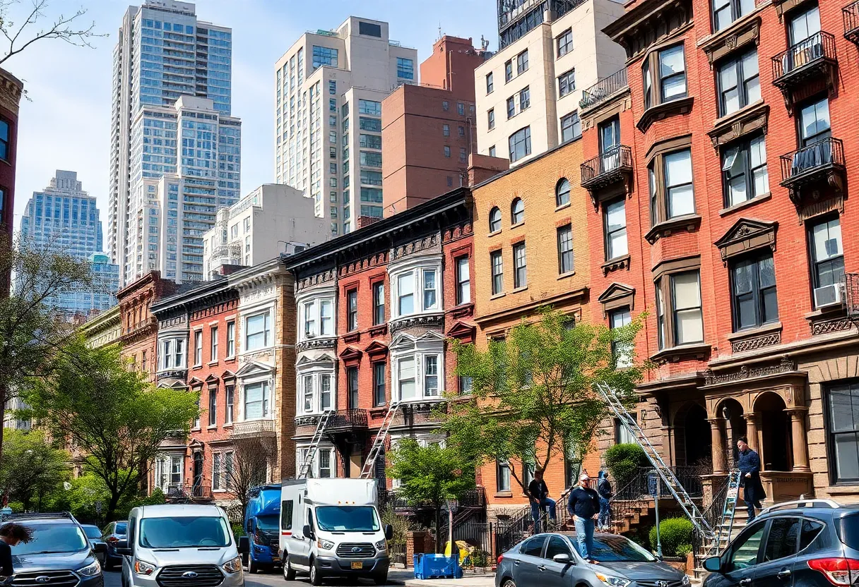 A collage of various home maintenance services taking place in New York City.