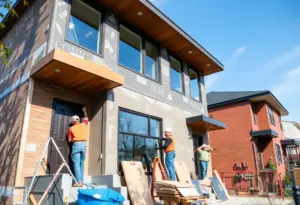 Renovation project in New York City with contractors and materials