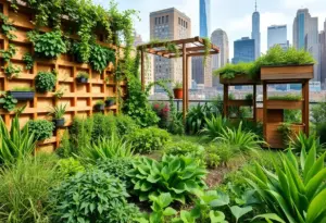 A vibrant urban garden in New York showcasing sustainable gardening practices.