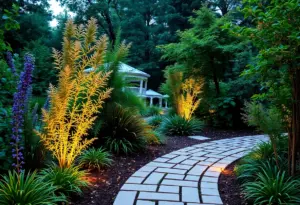 A charming garden pathway surrounded by native plants in New York