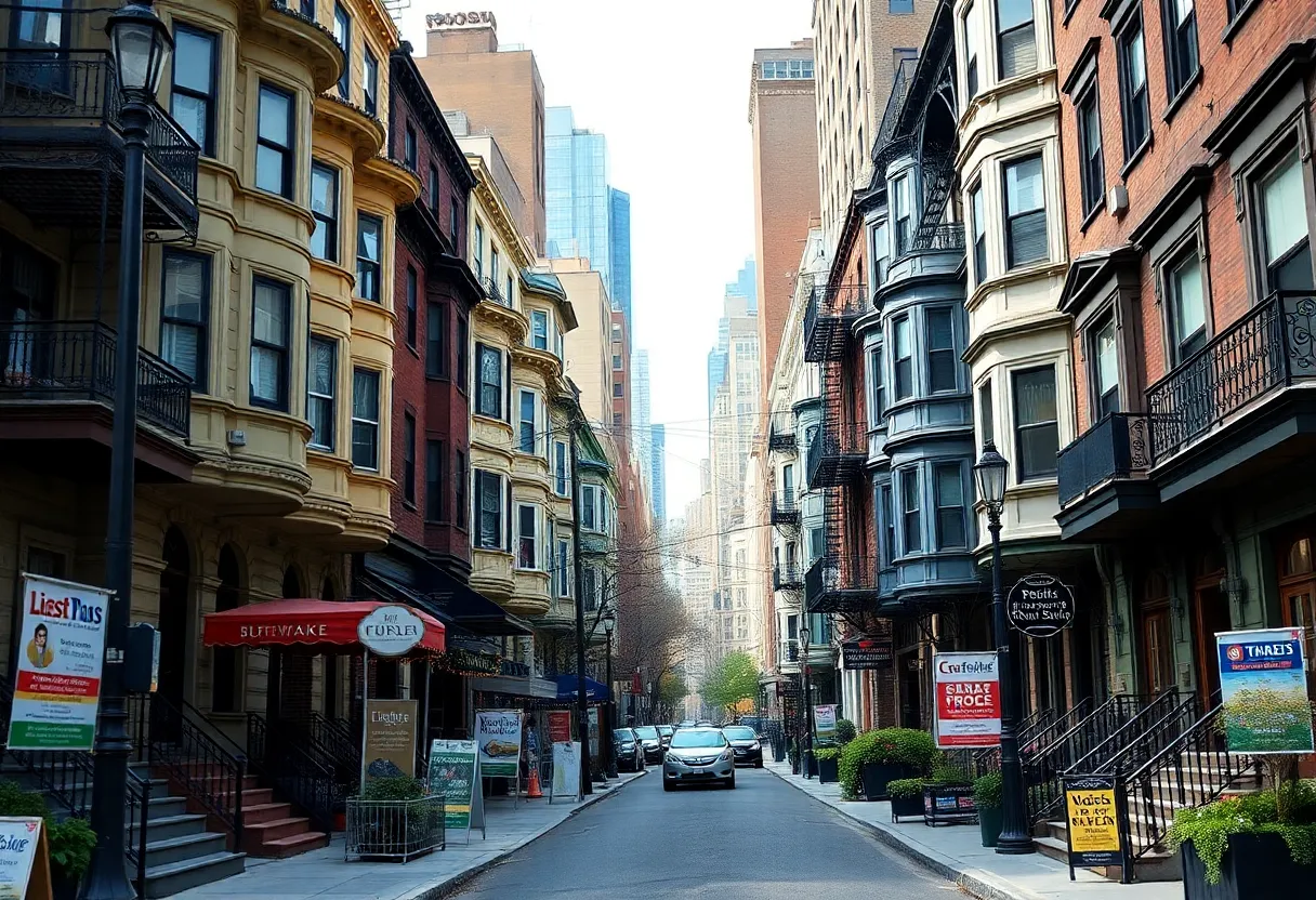 Real estate listings displayed in a New York City neighborhood
