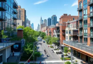 A lively neighborhood in New York City with diverse demographics and modern amenities.