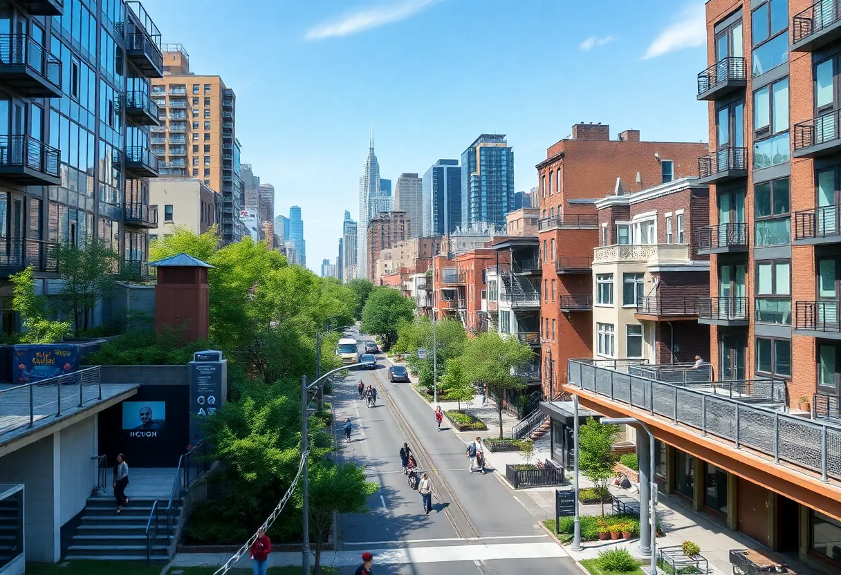 A lively neighborhood in New York City with diverse demographics and modern amenities.